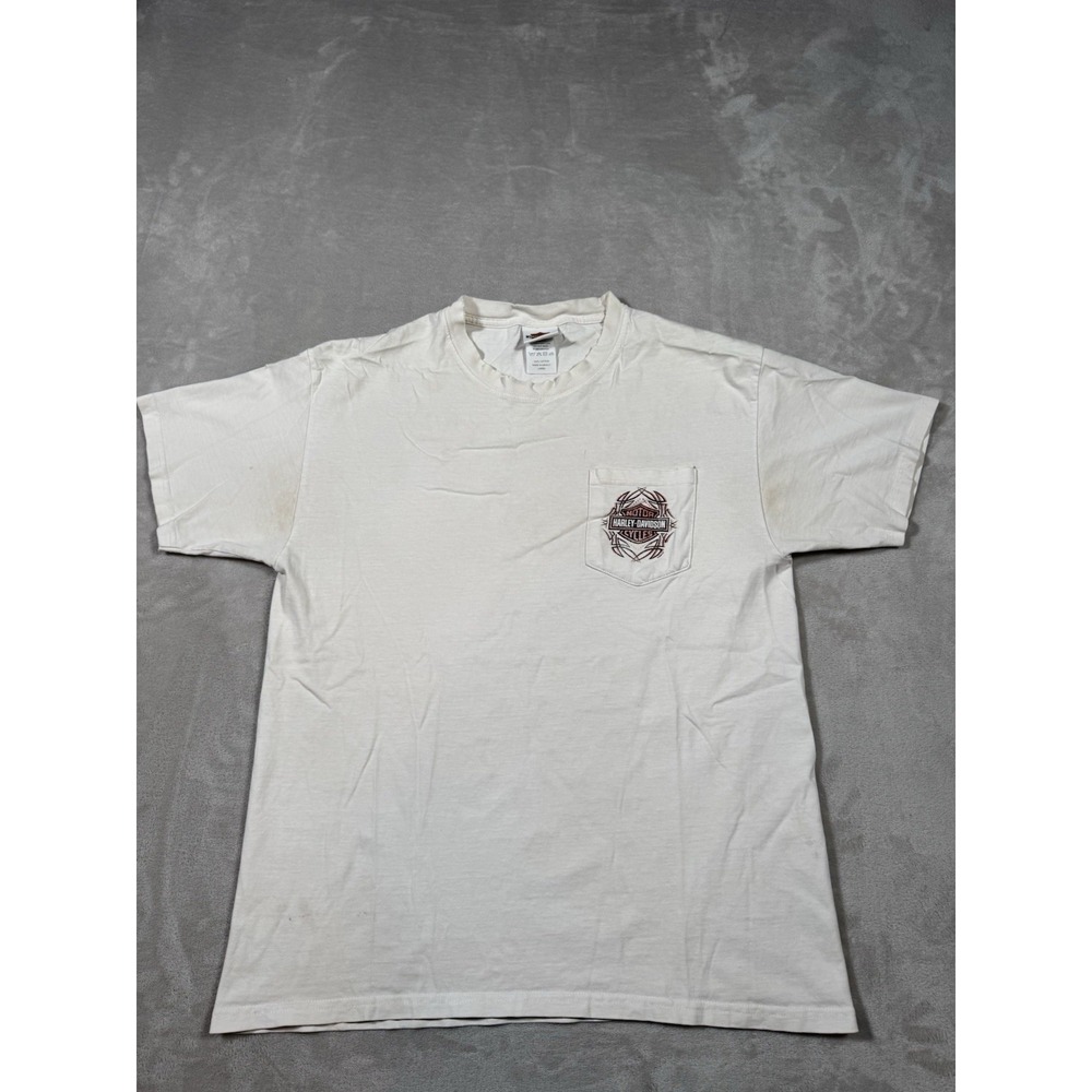 Vintage Harley Davidson Pocket T Shirt Size Large White Rosewill Aliens